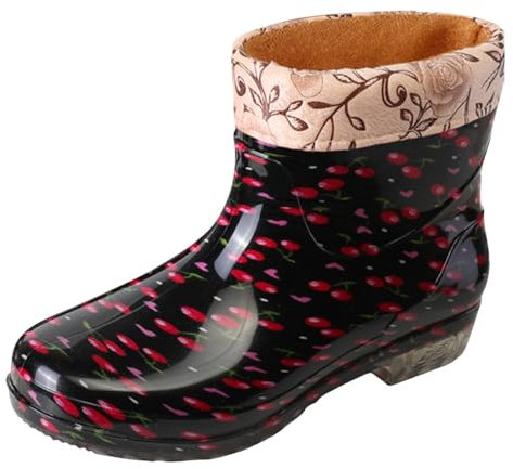 Stivali di gomma da donna e uomo, per coppie, imbottiti, corti da pioggia, a mezza altezza, antiscivolo, per esterni, impermeabili, in gomma classica, scarpe da giardino, Rosso 4, 41 EU