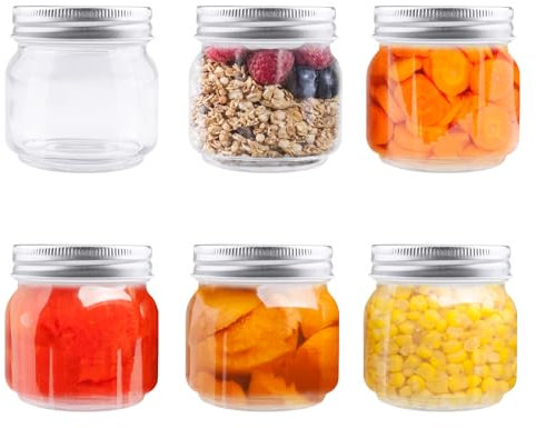 Zosenyer Bocaux en Verre, 6 Bocal en Verre Avec Couvercle, Pot Hermétique Verre Idéal pour les Aliments pour Bébés Ainsi que pour la Préparation des Repas (250ml)