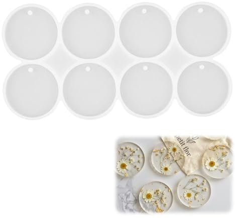 SHPUJUN Silikonformen Epoxidharz Silikonform Set, 8 Stück, Transparenz, Runde Resin Gießformen Anhänger Gießform Harz
