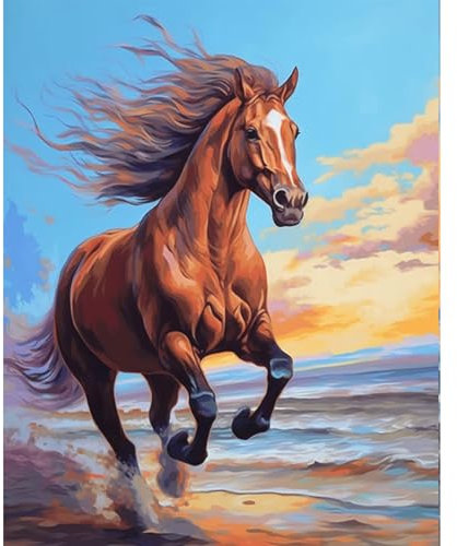 Pujeknm Kit de peinture à l'huile par numéros pour débutants - Cheval adulte - Avec 3 pinceaux et peinture acrylique - Kit de peinture à l'huile - Cadeau - 40 x 50 cm - Sans cadre