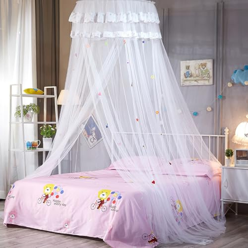 Grand Ciel de Lit Bébé Moustiquaire Princesse Lit Ciel de Lit Blanc Adulte Moustiquaire Lit Décoration Chambre Fille Princesse Tente Ciel Lit