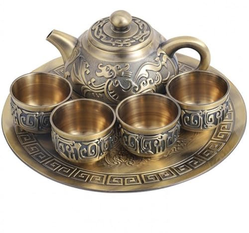 Teeservice Retro Drachenmuster mit Teekanne 4 Teetassen und türkischer Kaffeekanne chinesischer und japanischer Stil Geschenkset