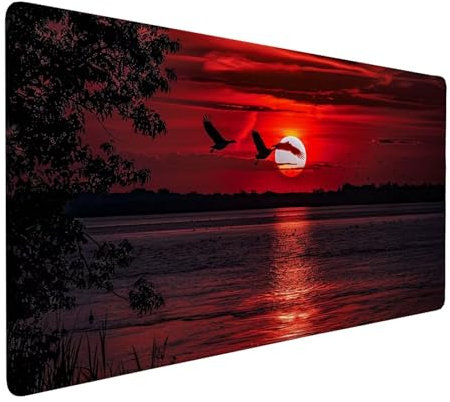Mouse Pad Red Mouse Mat Moon (1) Desk Mat, 1400x600x3mm Large Mousepad, Waterproof & Durable Mousemat, Gaming Mouse Pad with Anti-Slip Rubber Base, Desk Accessories for Decor Woman/Men Gifts J1-928
