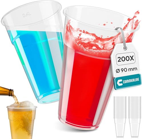 Commerline Bicchieri in plastica trasparente, 0,4 l, 1000 pezzi, in plastica, per feste, in polipropilene (PP), bicchieri per acqua, bicchieri per acqua
