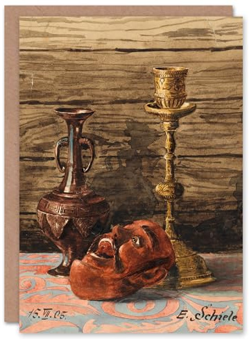 Artery8 Egon Schiele Art Card Candlestick Vase and Mask Still Life