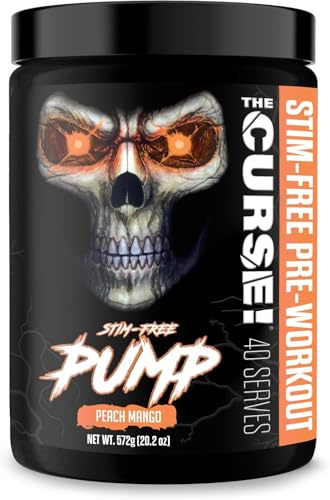 JNX The Curse! Pump – Stim-Free Pre-Workout | Blue Raspberry 40 Serves | Caffeine-Free Pump Pre Workout, Non-Stim Nitric Oxide Preworkout for Men & Women (572 g, Peach Mango)