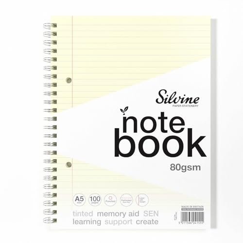 Silvine A5 Cream Paper Dyslexia Notebook | 100 Wirebound Pages, 80gsm Tinted Paper for SEN Supportive Learning & Memory Aid