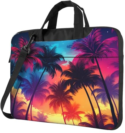 Mexpekil Laptoptasche für Damen und Herren, tragbare Laptoptasche mit Schultergurt, Computer-Tragetasche, Kuriertasche, Neon-Palme, 15.6 Inch