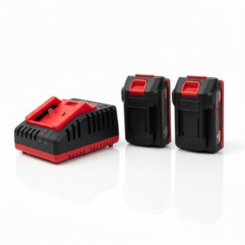 K2 STORE Caricabatterie Rapido con 2 Batterie 21V 2.0aH al Litio – Ricarica Veloce per Utensili da Giardino e Potatura, Alta Potenza e Lunga Durata