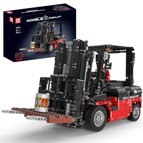 Mould King 13106 - Carrello elevatore radiocomandato a distanza, 1743 pezzi, 2,4 GHz, modello RC, carrello elevatore con motore, giocattolo da costruzione dettagliato, regalo per adulti