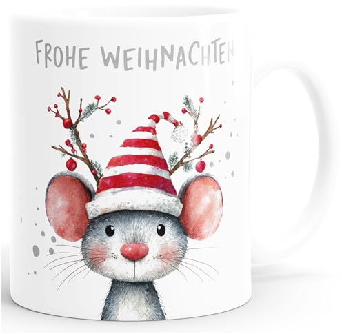 SpecialMe® Kaffee Tasse Weihnachtsmotiv Maus Frohe Weihnachten Lustig Keramiktasse Geschenkidee Advent Nikolaus Weiss standard