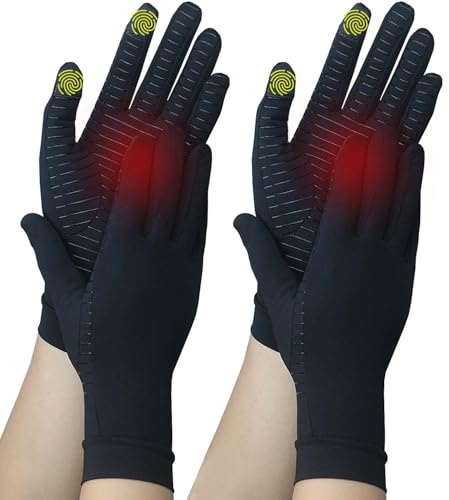 SHIFANQI 2 Pairs Full Finger Copper Arthritis Compression Gloves with Touchscreen, Relief for Hand Pain, Carpal Tunnel, Rheumatoid, Inflammation, Tendonitis, Fit for Men Women, Driving,Typing (L)