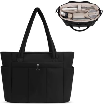 Ecofocet Borsa Tote Donna, Grande Borse a Spalla con Cerniera & Scomparto Laptop 15,6, Borsa Università Donna, Shopper Tote, Borsa a Mano Leggera e Capiente per Università Lavoro Viaggi e Palestra