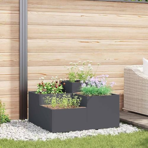 Teenpull Cache-Pot de Jardin en Acier Anthracite 80 x 80 x 48 cm Jardinier surélevé extérieur Pot de Fleurs carré pour terrasse Jardin avec Drainage et Finition résistante aux UV