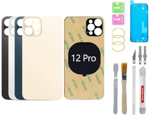 BAYERQ Vitre Arrière de Remplacement Compatible avec iPhone 12 Pro- Verre Coque Batterie avec Outils de réparation (Bleu)