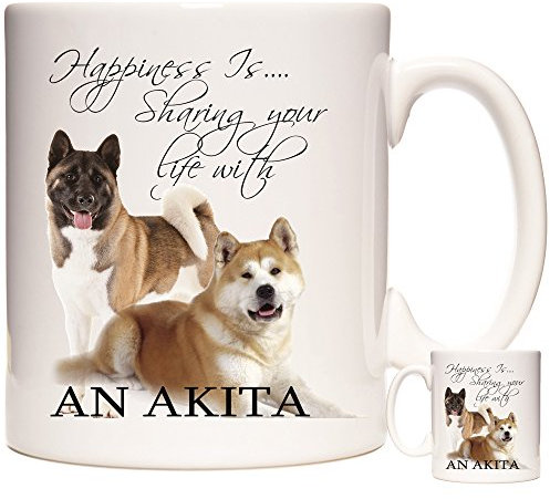 Akita Inu Gift, Happiness is Sharing Your Life with an Akita, Ceramic Gift Mug. Dishwasher Safe