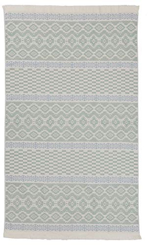 URBANARA Strandtuch Gilao - 100% Reine Baumwolle, mit geometrischem Muster und Fransen - 100 x 180 cm, Duschtuch, Handtuch, Badetuch, Saunatuch, Hamamtuch (Naturweiß/Graugrün/Graublau)
