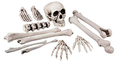 Boland 72157-Set Totenkopf und Knochen, 12-teiliges Deko-Set, Skelett-Bausatz, Dekoration für Halloween, Gruselparty, Karneval, Mottoparty