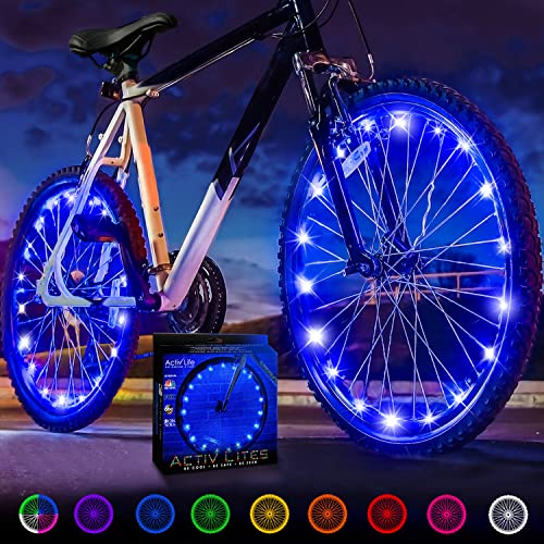 Activ Life Éclairage LED pour Roue de vélo : Visible sous Tous Les Angles pour Une sécurité et Un Style ultimes – Piles incluses, Lot de 2 pneus, Bleu