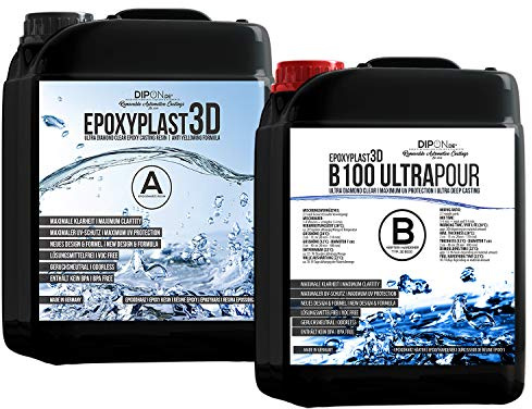 13,5 KG Epoxidharz EpoxyPlast 3D B100 ULTRA POUR 11 CM (110 MM) Gießhöhe für Rivertische I Ultra Diamantklar I Maximaler UV Schutz I Gießharz I Glasklar I Resin I Epoxi I EP I Tisch