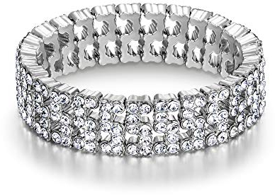 EVER FAITH Damen Armband Strass Kristall Hochzeit Braut Art Deco Hohl Stretch Armreif Klar Silber-Ton