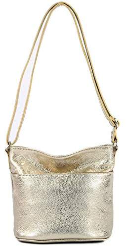 modamoda de T198 kleine Damen Leder Umhängetasche Schultertasche handmade in Italy, Farbe:Lightgold Metallic