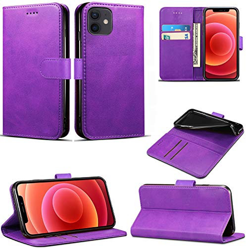Mobile Stuff Case Compatible With iPhone 12/12 Pro - [6.1 Inch] 2020 Leather Wallet Book Flip Folio Stand View Case for iPhone 12 (6.1) 5G 2020 (Purple)