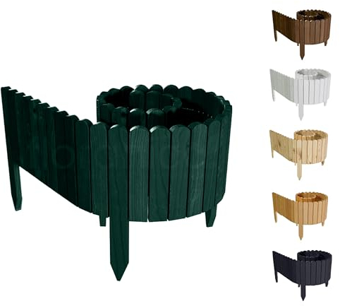 Floranica Rollborder Clôture Flexible en Bois de pin 200 x 30 cm Vert Bordure de Parterre de Gazon Décoration Clôture de Jardin Exterieur pour vergers Palissade en Bois