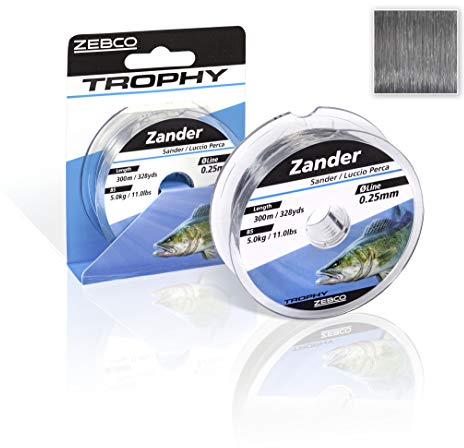 Zebco Qualitäts Trophy Zander monofile Angelschnur Angel Zubehör Zanderschnur, grau, 0,30mm / 6,9Kg