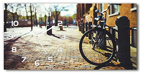 Tulup Wanduhr aus Glas 60x30 cm Glas Uhr Bild Glasuhr Gehärtetes Glas Küchenuhren - weiße Zeiger - Fahrrad in Amsterdam