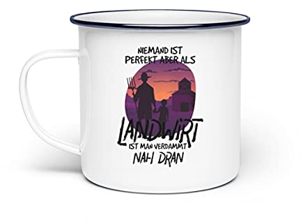 Landwirt Niemand ist Perfekt Bauer - Emaille Tasse -Einheitsgröße-Weiß