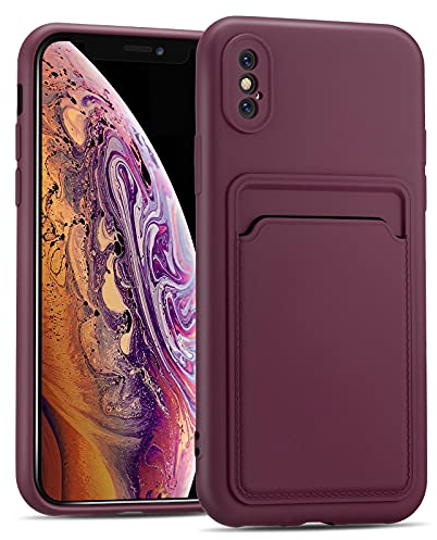 CoolGadget Card Case für iPhone X/iPhone XS, TPU Schutzhülle mit Kartenfach und erhöhtem Kantenschutz, Lila