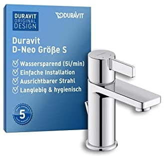 Duravit D-Neo Waschtischarmatur, Größe S (Auslauf Höhe 87 mm). Wasserhahn Bad mit Zugstangen-Ablaufgarnitur, Chrom