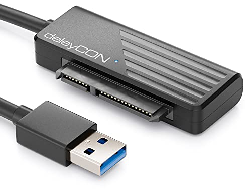 deleyCON Cable Adaptador USB 3.0 SATA de USB A a Discos Duros de 2,5 Pulgadas HDDs SSDs 5 GBit/s UASP SATA I II III Conectar y Usar