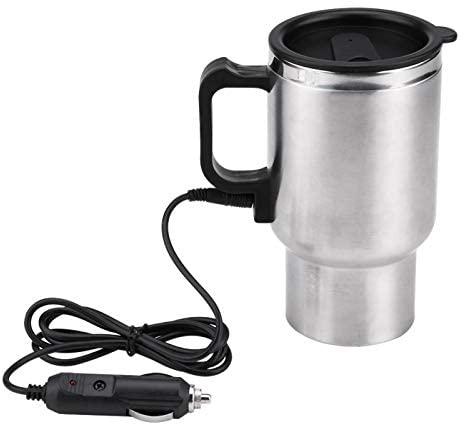 Taza Calefactora de Coche, Botella Calentador Agua Portátil Hervidor Eléctrico Automóvil Acero Inoxidable Viaje Calefacción Café Beber Electrica Portatil Caldera Tapa Hermetica Cargador Automatico