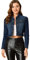 Allegra K Women's Cropped Jean Jacket Button Down Puff Sleeve Denim Jacket Blue Black S