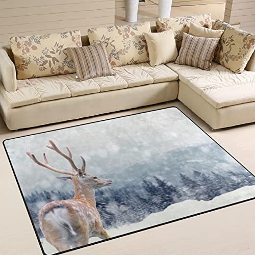 Teppich Rentier, rutschfest, für Wohnzimmer, bequem, Schlafzimmer, Zuhause, Urlaub, Dekoration, Geschenk, Spielmatte, 160 x 122 cm