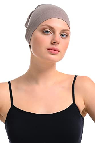 Générique Bonnet en Bambou et Coton pour Chimio, Perte de Cheveux, Bonnet de Nuit, Noir, Taille Unique (Terre D'ombre)