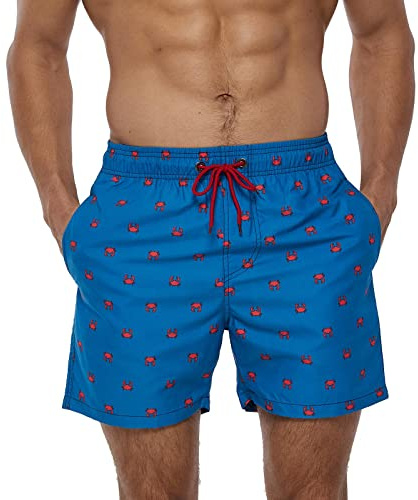 Aisprts Mens Swimming Shorts Waterproof Quick Dry Swim Trunks with Mesh Lining,Crab,S