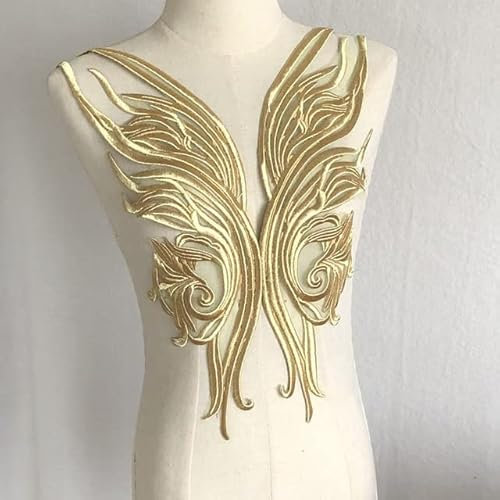 Yulakes Gold Stickerei Spitze Applikation Patch Gold Pailletten Spitze Ausschnitt Kragen Hochzeit edles Kleid Nähen DIY Brautkleid Dekoration Kleidung Zubehör (Style 1)