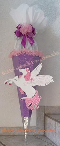 Generisch Schultüten Bastelset Pegasus lila mit Schleifenband-Rüsche, Glitzer-Rohling