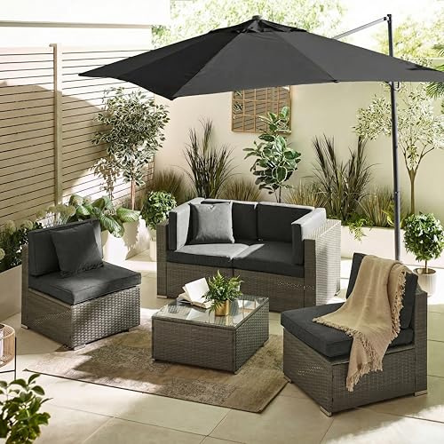 Furniturebox UK Rattan Garden Furniture - Orlando Outdoor Furniture Sofa Set - Modern & Elegant 4 Seater Garden Patio Table, Cushions and Chairs - Cover Included (Stone Grey)