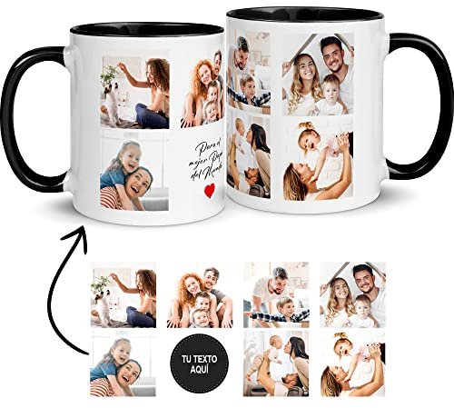 Taza Personalizada con tu Foto, Regalos Personalizados, Fotos Collage Layout, Tazas Desayuno Originales, Regalos Especiales (Negro)