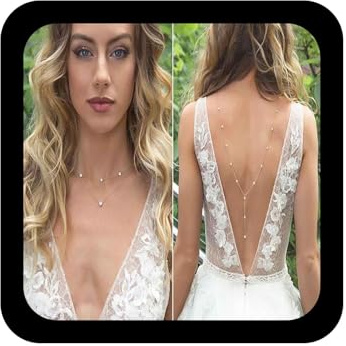 Yheakne Boho Crystal Back Chain Necklace Rhinestone Backdrop Necklace Gold Cz Bridal Back Drop Chain Summer Beach Body Chain Body Jewelry for Women and Girls Gifts (Gold)