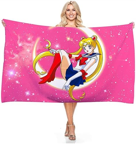 Sailor Moon-rosa Hintergrund Mikrofaser Leichte Absorption Sandfrei Schnell Trocknend Strandtuch Campingtuch Reise Pool Picknick Schwimmen Badetuch