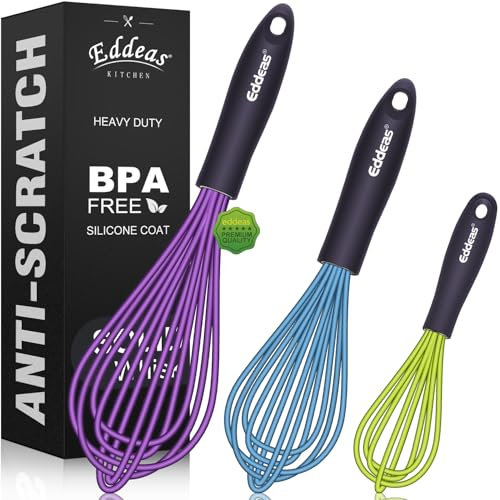 Eddeas Silikon-Schneebesen, kratzfeste beschichtete Schneebesen zum Kochen, Backen, Ballon, 3 Stück, Größe 19,1 cm + 22,9 cm + 27,9 cm