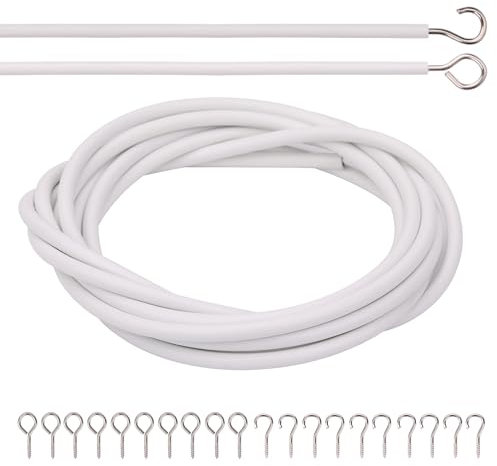 Trimming Shop Net Curtain Wire & Hooks Set | 10m Curtain Cord with 10 Hooks & 10 Eyes | Cut-to-Size, Durable, Multipurpose Cable Wire Kit for Net Curtains, Voiles & More – White