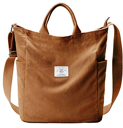 KALIDI Damen Handtasche Cord Shopper Schultertasche Casual Umhängetaschen Groß für Schule Arbeit Alltag Einkauf