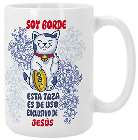 Bee Ingenious Taza Gato Borde Personalizada Con Nombre - Desayuno XL 443 ml - Cerámica de Calidad - Original Con Mensaje Divertido y Gracioso