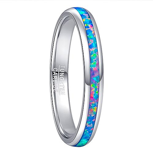 Cloyo Ringe Frauen Silber Wolfram Ring mit Blue Opal Schlicht Ringe Dome Verlobungsringe 3mm Polieren Größe 57 (18.1)